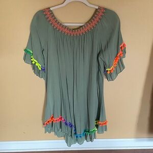 Stylish Olive Tunic with Colorful Trim